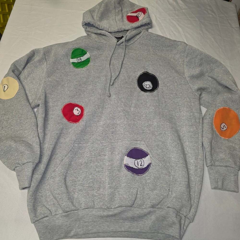 Maggs Rags Billiards Pool Ball Patches Custom Grey Hoodie Sweatshirt XL